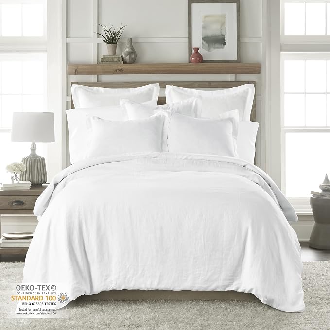 Levtex Home - 100% French Flax Linen - Euro Sham - French Flax Washed Linen - White - Sham Size (26x26in.), No Insert