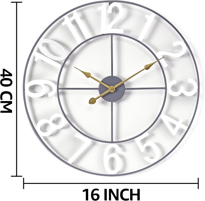Sorbus Large Wall Clock for Living Room Decor - Wall Clock for Kitchen - 16 inch Big Wall Clock Decorative - Metal Wall Art - Analog Large Clock for Bedroom, Home, Kitchen, Office, Wall Decor (White)