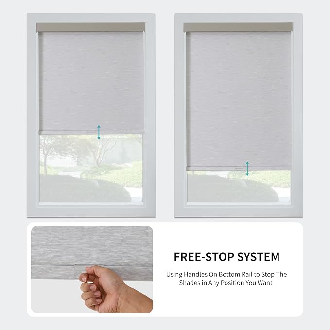 Joydeco 100% Blackout Roller Shades (Pro), Free-Stop Cordless Blinds for Windows, UV Protection, Natural Woven Blinds for Home and Office, Light-Proof Aluminum Cover (33" W x 75" H, Light Grey)