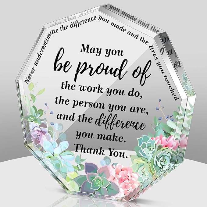Yinder Thank You Gifts for Women Appreciation Gifts for Coworker Employee Nurse Teacher Leader Boss Inspirational Quotes Acrylic Desk Decor for Home Office Farewell Retirement