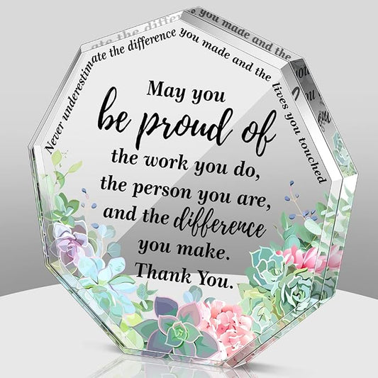 Yinder Thank You Gifts for Women Appreciation Gifts for Coworker Employee Nurse Teacher Leader Boss Inspirational Quotes Acrylic Desk Decor for Home Office Farewell Retirement