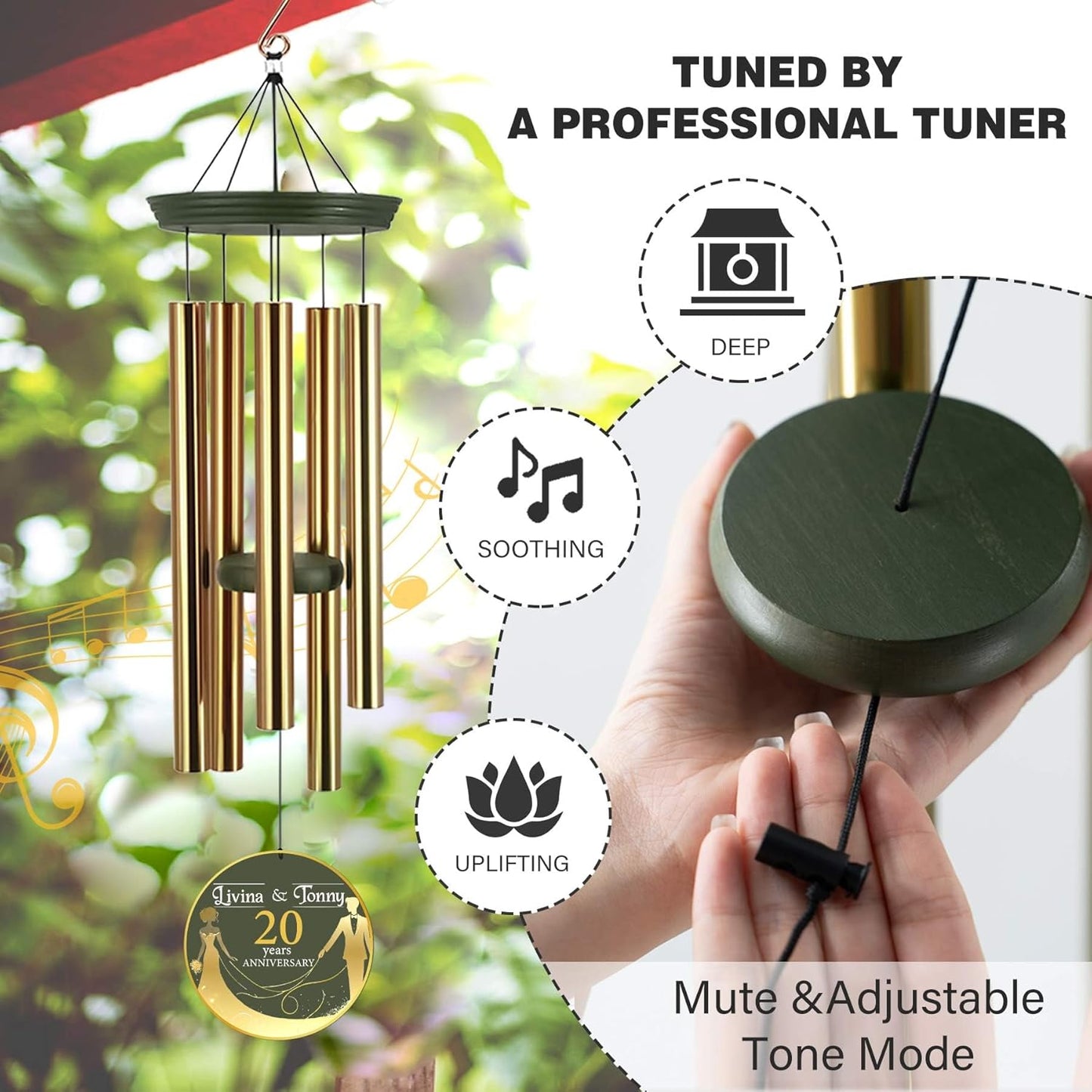 ASTARIN Wedding Memory Day Gifts Wind Chimes Customized, Personalized Wind Chimes 2025, for Couple Women Men, Deep Tone Wooden Windchime