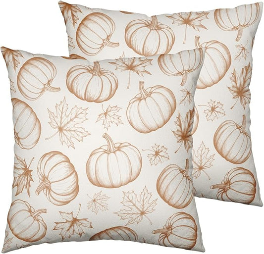 Fall Pumpkin Pillow Covers 20x20 Set of 2 Burnt Orange Cream Maple Leaves Throw Pillow Covers Autumn Pillowcase Thanksgiving Cushion Case for Home Decor Outdoor Sofa