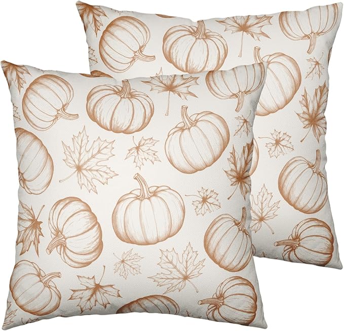 Fall Pumpkin Pillow Covers 16x16 Set of 2 Burnt Orange Cream Maple Leaves Throw Pillow Covers Autumn Pillowcase Thanksgiving Cushion Case for Home Decor Outdoor Sofa