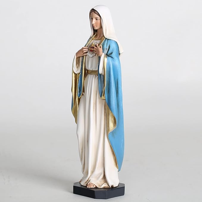BC Catholic Immaculate Heart of Mary Statue, 10" H Blessed Holy Mother Virgin Mary Figure for Altar, Devout Home Decor, Religious Gifts to Mom, Hand Painted Renaissance Sculpture by Buildclassic