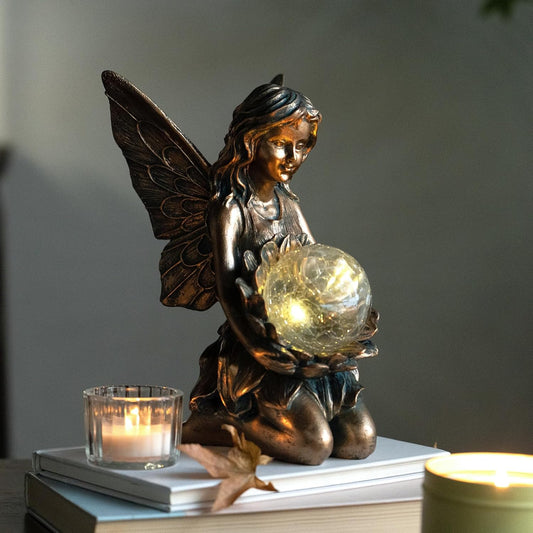 Garden Statues Outdoor Flower Fairy Decor,Solar Powered Outdoor Resin Statues-Patio Lawn Yard Porch, Funny Fairies Ornaments Figurines for Outside Garden Gifts,8.31 Inches Tall