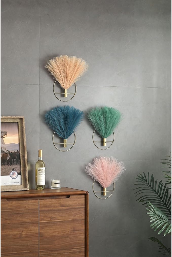 Pretty Jolly Boho Wall Decor, Wall-Mounted Metal Wall Decor, Hanging Artificial Pampas Display, Wall Art Living Room, Bedroom, Bathroom, Dining room,Plant Wall Decor 2 Pack,Black Ring