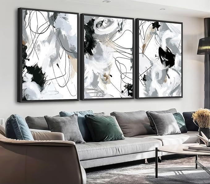 Large Framed Wall Art Canvas - Natural Framed Art Abstract Canvas Pictures for Living Room Modern Canvas Prints for Bedroom Black Float Framed Artwork for Home Office Kitchen Decor 24" X 36" X 3