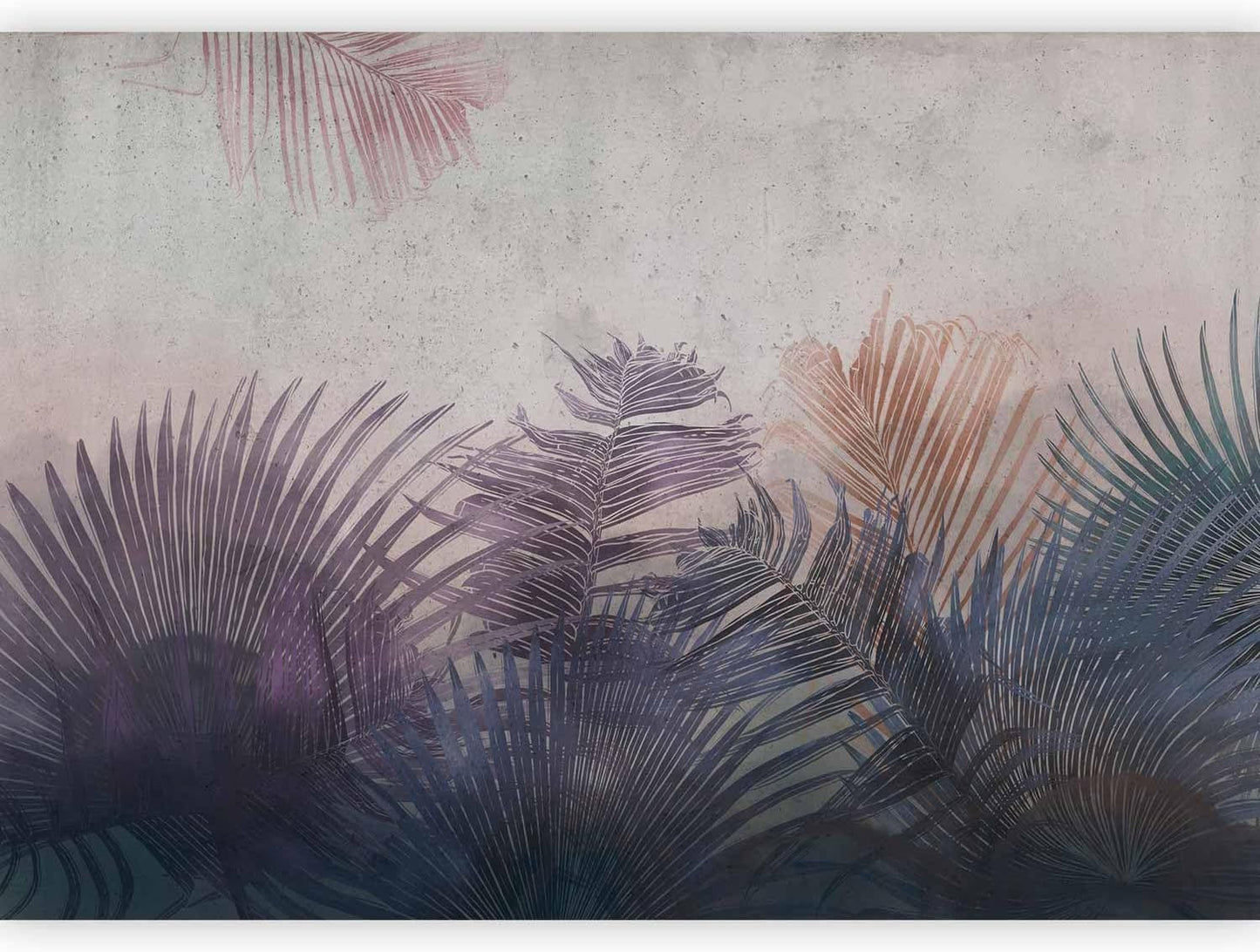 artgeist Wall Mural Jungle 173x124 in - Peel and Stick Self-Adhesive Wallpaper Removable Large Sticker Foil Wall Decor Print Picture Image Design Leaves Botanical Nature Purple Grey b-A-0827-a-a