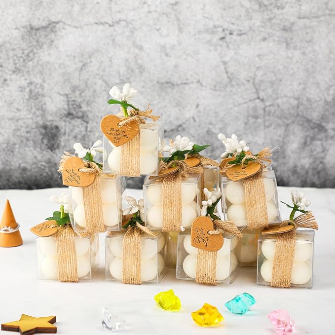 MTLEE Mini Bubble Candles Wedding Favors Gifts for Guests 1.57" x 1.38" Bubble Candles with Cards Dried Flowers DIY Gift Set for Baptism Party Bridal Shower Thank You Gifts(Ivory,30 Sets)