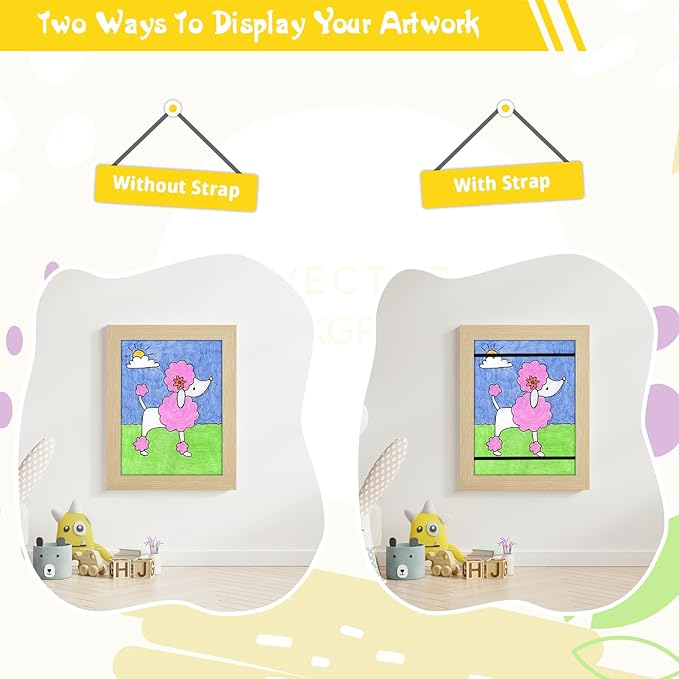 3 Pack 8.5x11 Kids Art Frames Natural, Kids Artwork Frames Changeable Child Artwork Picture Display Front Opening, Rustic Children Storage Frame Hold 50pcs Craft, Drawing, Art Project, Schoolwork