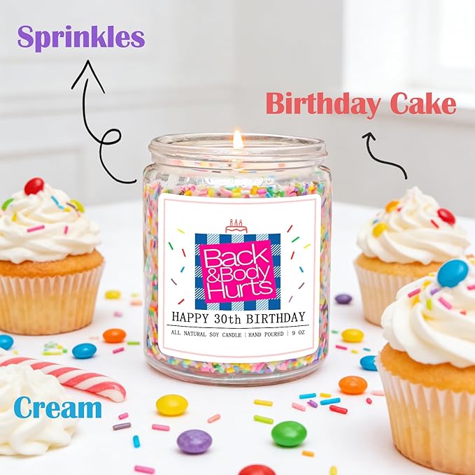 Homsolver 30th Birthday Gifts for Women,Unique Best Friend Gift Ideas -Back & Body Hurts 30th Birthday Decorations Candles