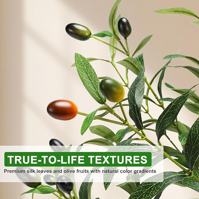 TNELTUEB 6FT Artificial Olive Tree Indoor with Lights & Planter, Realistic Faux Olive Trees with Lifelike Fruits for Living Room Decor, Tall Fake Silk Plants for Modern Home Office