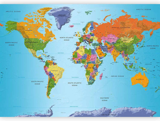 artgeist Premium Wall Mural World Map 79x55 in - XXL Non-Woven Wallpaper Fleece Wall Decor Photo Print Picture Image Design Home Map of The World k-A-0095-a-a