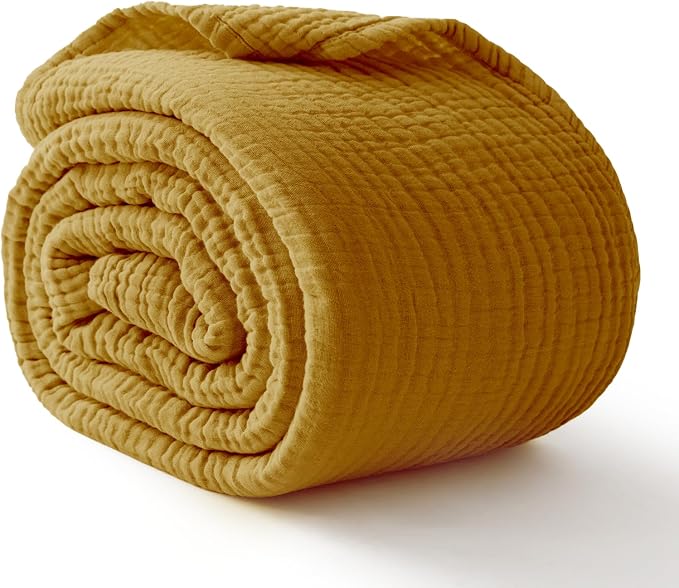 100% Cotton Muslin Blanket Twin 60" x 80", Breathable and Lightweight Cotton Twin Blankets for Couch, Soft Cooling Summer Gauze Blanket for Adults All Season, Camel