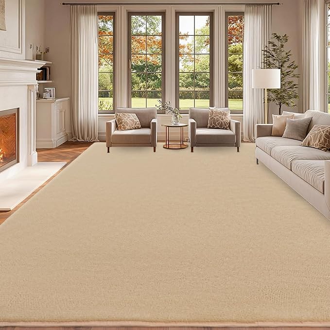 qulint 8x10 Rug for Living Room, Tan Carpet for Bedroom Modern Washbale Area Rug with Thickened Memory-Foam, Minimalist Solid Non Slip Large Carpet for Kid Room Dorm Classroom Home Decor
