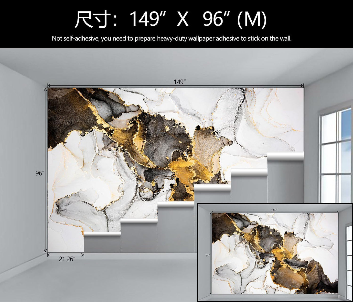 WFBHUA-White and Gold Marble Wallpaper Abstract Art Photo Wall Murals for Living Room Bedroom (Not Peel and Stick)