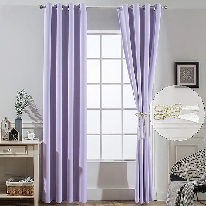 Yakamok Blackout Curtains 96 Inch Length Lilac Room Darkening Thermal Insulated Grommet Top Light Blocking Window Treatment Drapes for Bedroom Living Room (2 Panels, 52 x 96 Inch, Lavender)