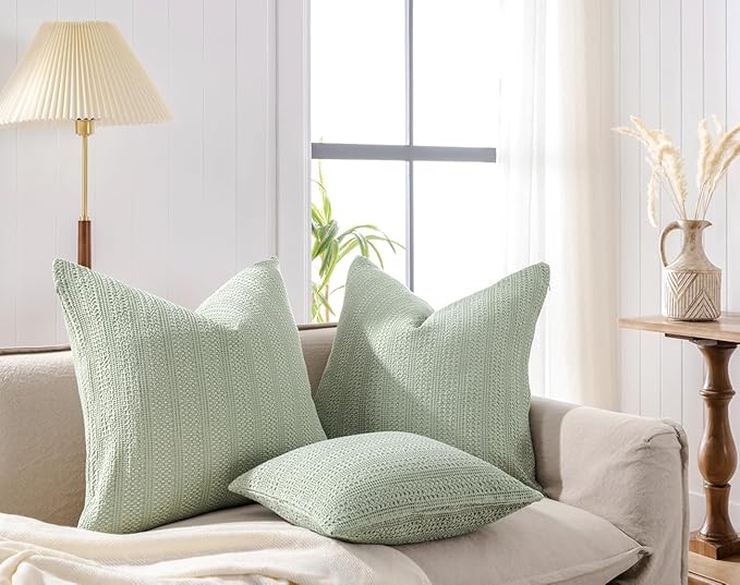 26x26 Pillow Covers Boho Euro Shams Set of 2 Decorative Throw Pillow Covers Cotton Large Square Pillowcase for Couch Bed, Sage Green