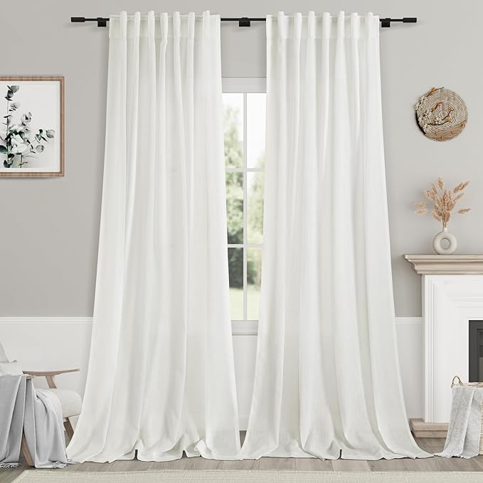 Semi Sheer Linen Curtains 120 Inches Long for Living Room 2 Panel Sets Back Tab Flax Textured Natural Ivory Extra Long Curtains Privacy Chic Light Filtering High Window Drapes for Bedroom 52X120