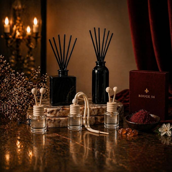 Urban Naturals Rouge '54 Reed Diffuser Set | Saffron, Jasmine, Amber and Woods | Aromatic Home Fragrance | Made in the USA