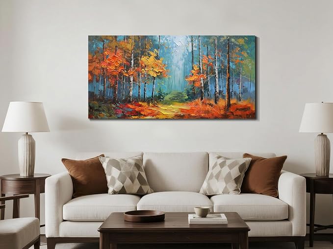 Arjun Nature Wall Art Landcape Canvas Forest Painting, Textured Reddish Forest Framed Artwork Large Picture Living Room Bedroom Dining Room Kitchen Home Office Wall Decor 48"x24"