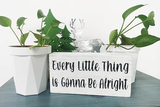 Esur Every Little Thing is Gonna Be Alright Wooden Box Sign - Inspirational Farmhouse Birds Home Desk Shelf Tabletop Wall Decor(White)