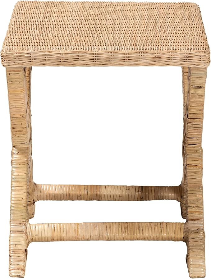 Bali & pari Farica Modern Bohemian Natural Rattan and Mahogany Accent Bench