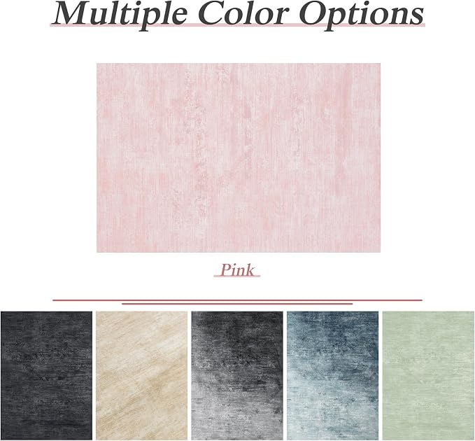 6x9 Washable Area Rug, Pink Solid Area Rugs for Living Room & Bedroom | Stain-resistant & Non-slip backing,Low Pile Washable Large Carpet, Solid Vintage Style For High Traffic Areas(6x9,Pink)