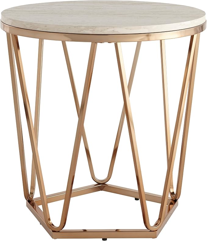 SEI Furniture Luna Round Faux Stone Side Table, Champagne