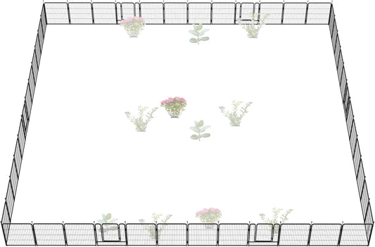 FXW Garden Fence Outdoor for The Yard – 32in(H) x 108.0ft(L) Heavy Duty Metal Animal Barrier for Dog and Rabbit, Decorative Dog Fence, 48 Panels, Black