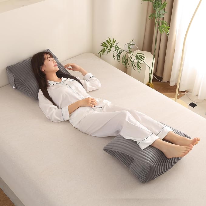 Corduroy Wedge Reading Pillow for Bed, 3 Sizes, 4 Colors for Bed, Sofa, Office Chair (Grey, Medium 19 * 16 * 7in)
