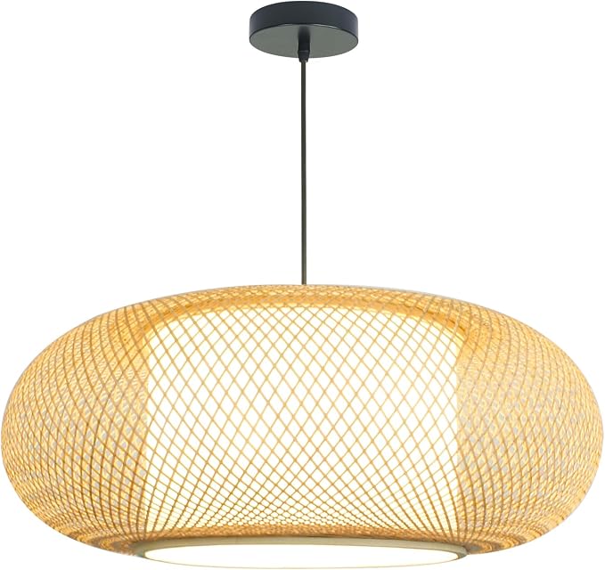 Bamboo Pendant Light 23" 3-Light japanese Light Living Room Dining Room | Farmhouse Boho Hanging Light Large Kitchen Island Antique Rattan Wabi Sabi Ceiling Light, Large Hotel, Homestay & Restaurant