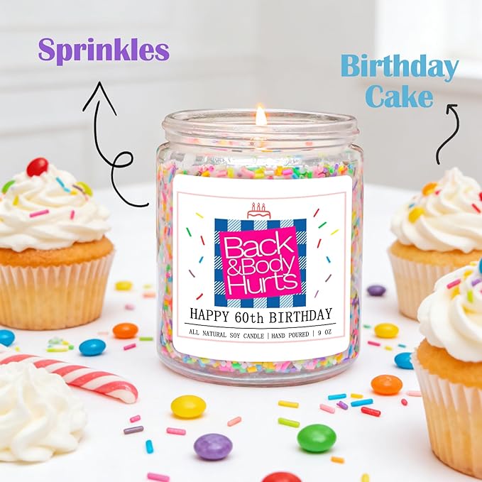 Homsolver 60th Birthday Gifts for Women, Gifts for Her, Unique Best Friend Gift Ideas -Back & Body Hurts 60th Birthday Decorations Candles