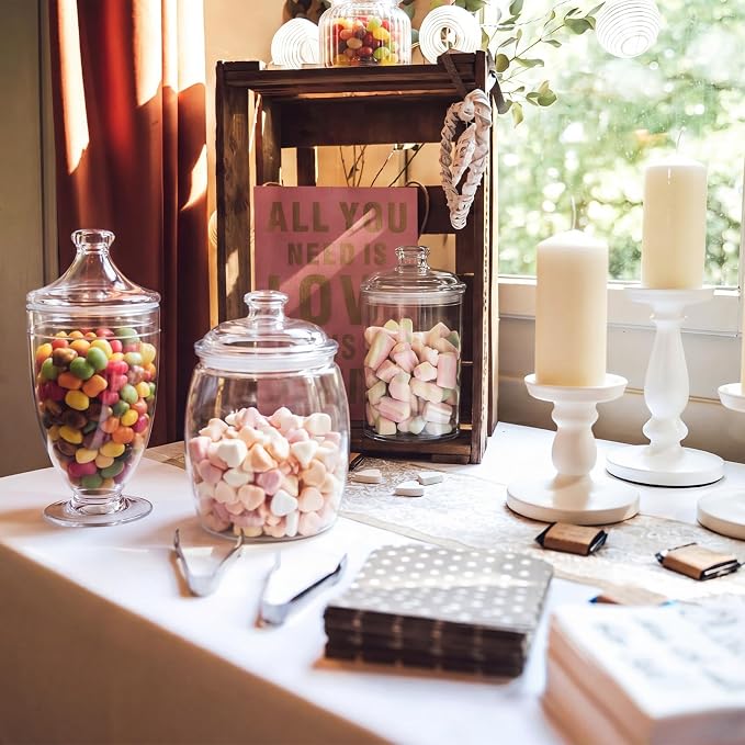 3 Pcs Plastic Apothecary Jar with Lid Decorative Crystal Candy Jar for Candy Buffet Bathroom Storage Canisters Wedding Decor Acrylic Organization Canisters for Home