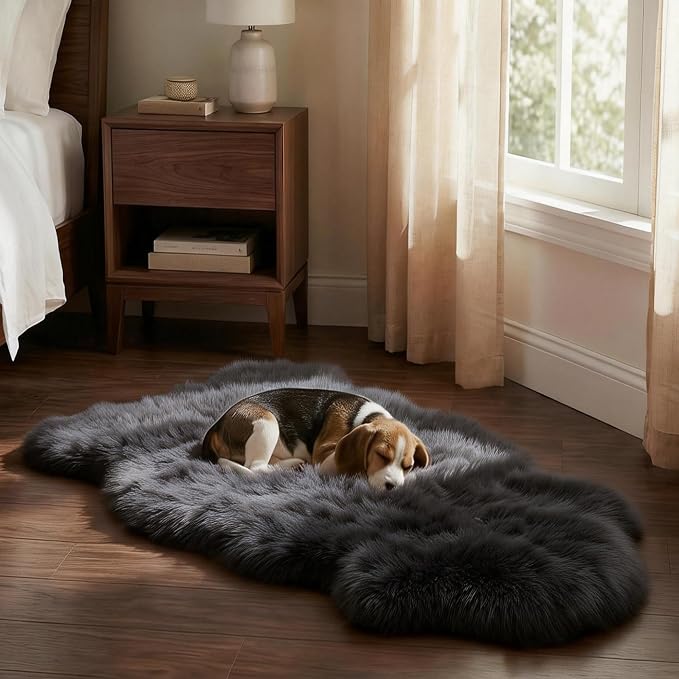 Premium Genuine Sheepskin Area Ruge - Real Wool Fur Shaggy Carpet | Fluffy Soft Natural Lambskin Rug Seat Chair Covers for Couch Sofa Bedroom Living Room(Dark Grey,2×3 Feet Sheepskin)