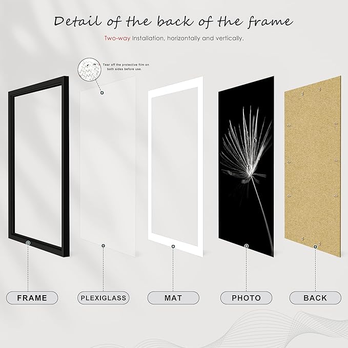 Picrit 13x19 Poster Frame Set of 12, Display Pictures 11 x 17 with Mat or 13 x 19 without Mat, Black Wall Gallery Photo Frames Display for Home Decor