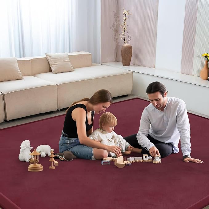 Baby Play Mat for Floor Nursery Muscle Mat Area Playroom Rug 39"x59" Elastic Foam 1.3" Thick Crawling Mat for Babies,Toddlers, Infants,Kids (Burgundy)