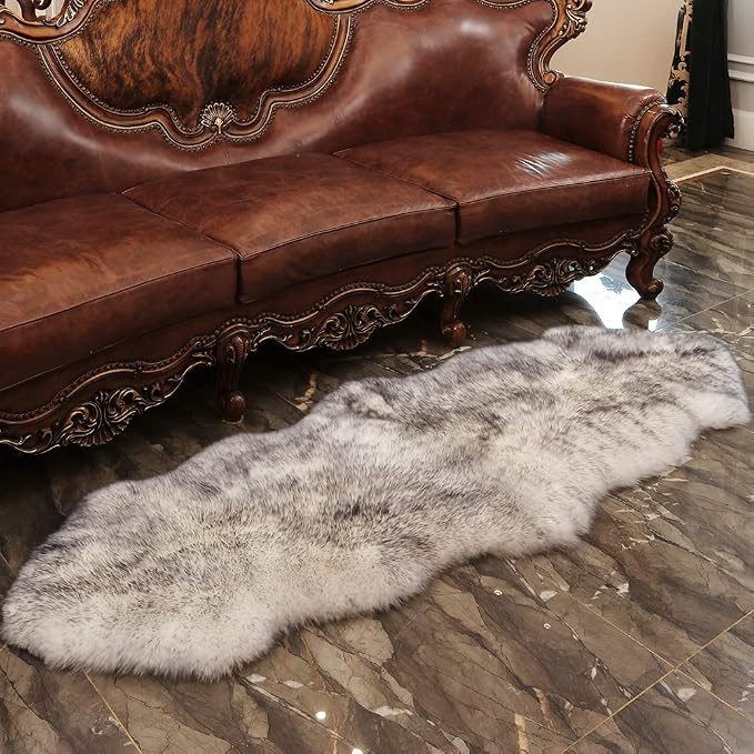 IRIWOOL Premium Genuine Fur Sheepskin Rug Real Australia Sheepskin Natural Luxury Fluffy Lambskin Fur Area Rug Seat Covers for Kids Bedroom Sofa Chair Cover (Gray Tip, Double Pelt/2ft x 6ft)
