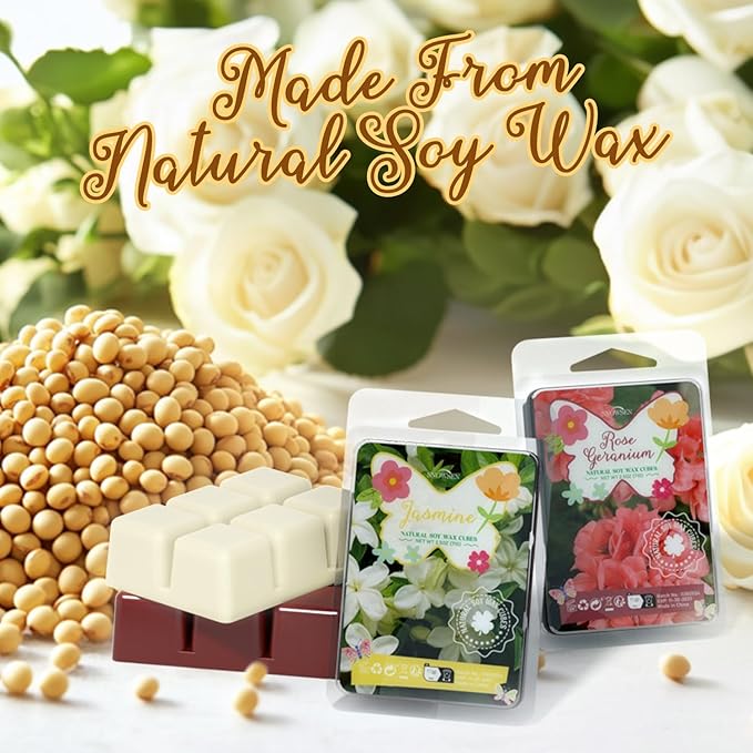 Spring Scented Wax Melts, Soy Wax Cubes Gift Set, Strong Fragrance Wax Tarts for Wax Warmer, Cherry Blossom, Jasmine, Freesia, Sweet Pea, Spring Rain, Fresh Cut Grass, Bamboo, Rose Geranium