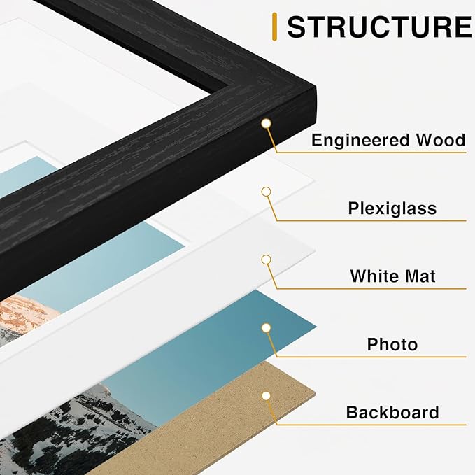 Vittanly 15 Pack Picture Frames Collage Wall Decor for Mounting or Tabletop Display, Gallery Frame Set Including 3pcs 8x10, 6pcs 5x7, 6pcs 4x6, Black, Walnut Brown and Distressed White