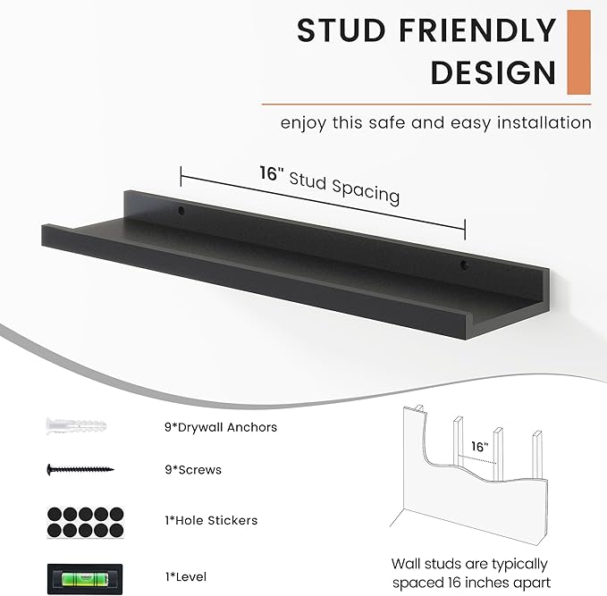 FLYJOE Floating Picture Ledge Shelves for Wall Set of 4, 24 Inch Wall Shelves with Lip Long Large Nursery Book Shelf for Toys Storage Kids Bookshelf Wall Mounted Living Room Bedroom Decor Frames