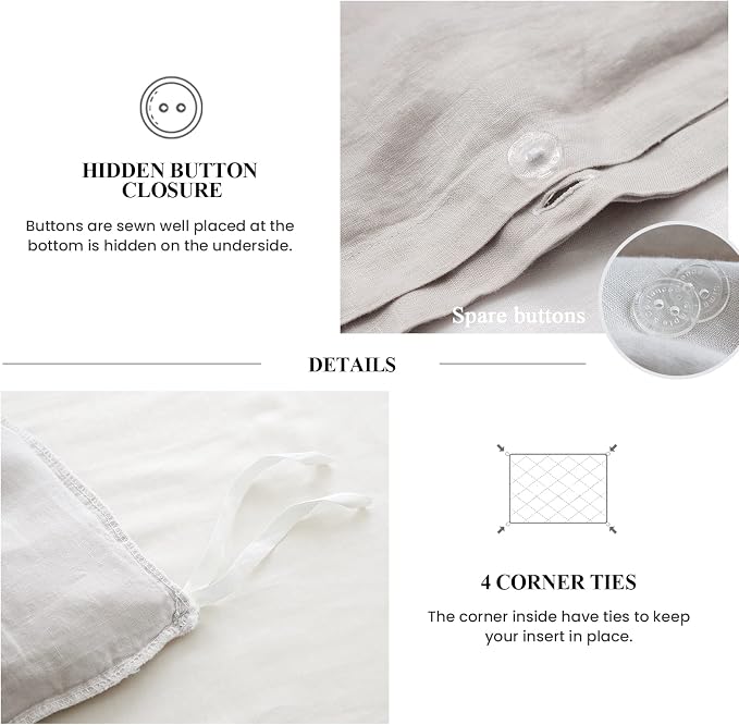 Simple&Opulence 100% Linen Duvet Cover Set (78"X86") Floral Flax Full Size, Shabby Chic Ruffle Edge Lace Insert Decoration, 3 Pcs Farmhouse Bedding-1 Comforter Cover 1 Pillow Shams, Floral Grey