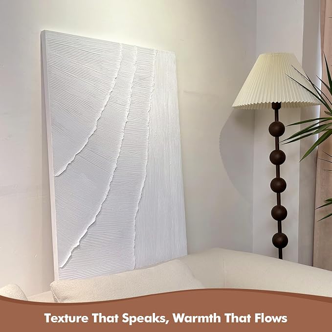 Large Abstract Ocean Wave Wall Art, Modern White 3D Textured Oil Painting | Minimalist Coastal Canvas Artwork for Living Room Bedroom Office, Contemporary Vertical Wall Decor for Home Decor, 24x36 In