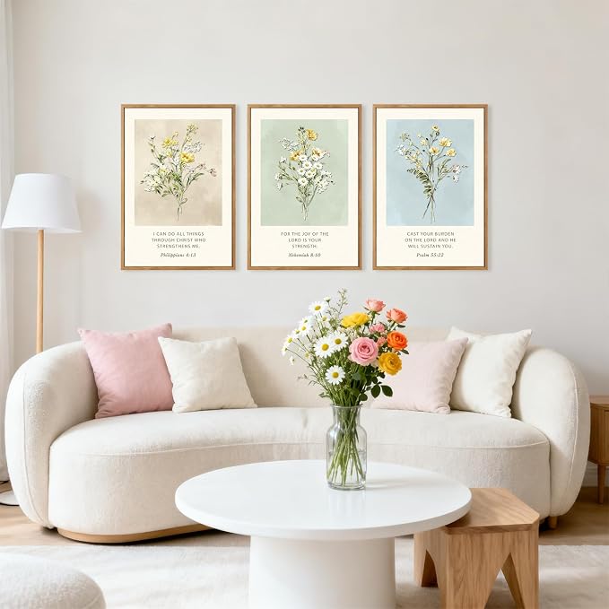 TOARTi Large Framed Christian Bible Verse Canvas Wall Art,Boho Botanical Wildflower Biblical Wall Decor, Inspirational Religious Scripture Floral Art Prints for Living Room Bedroom Office-24”x35”x3