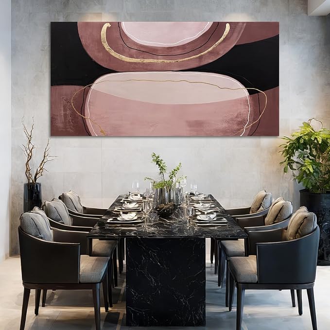 ZUNARE Modern Abstract Brown and Black Canvas Wall Art with Gold Accent Lines Minimalist Contemporary Wall Decor for Living Room Bedroom Office dinning room Artwork 29x58 Inch