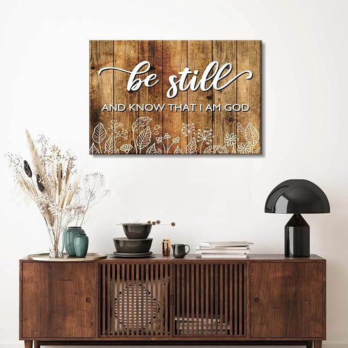 Christian Signs Wall Art Bible Verse Psalm 46:10 - Be Still and Know That I Am God Picture Wall Decor Farmhouse Religious Prints Canvas Artwork Christian Painting Office Modern Home Decorations 20x30"