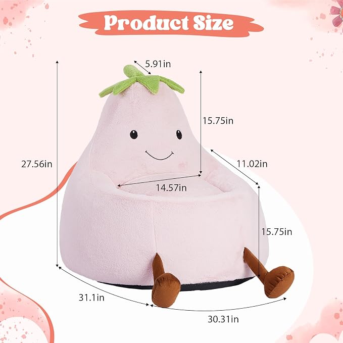 2.5FT Memory Foam Bean Bag Chair - Ultra Soft Faux Rabbit Fur Round Sofa with Handle & Machine Washable Cover, Comfy Lazy Chair for Kids Teens, Perfect for Reading Gaming in Living Room Bedroom，Pink