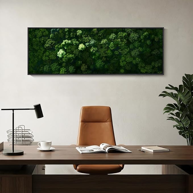 Large Framed Green Forest Wall Art for Living Room, Long Narrow Modern Landscape Canvas Prints Paintings for Walls, Horizontal Nature Panoramic Pictures Wall Decor for Bedroom Dinning Room, 20x60 In