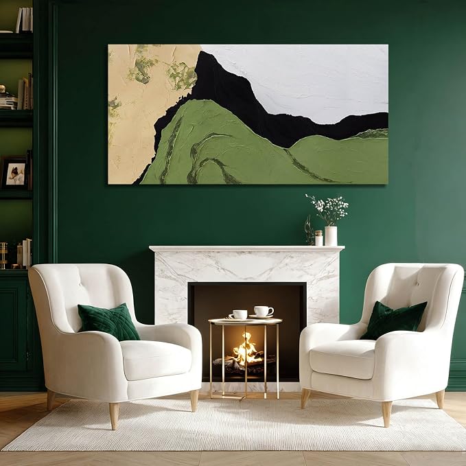 Canvas Art Large Framed Abstract Neutral Wall Decor Contemporary Wall Art for Living Room Green and White Pictures for Bedroom Colorful Artwork 29x58 Inch Large Size